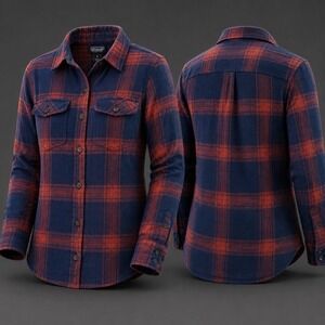 Patagonia WOMENS Fjord Flannel Shirt  MENS SMALL  Organic Cotton Plaid ORG  NAVY